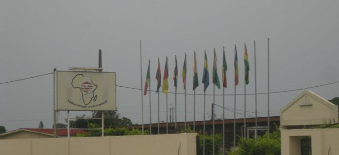 Les drapeaux des onze états hissés devant l'administration de l'Institut Africain d'Informatique